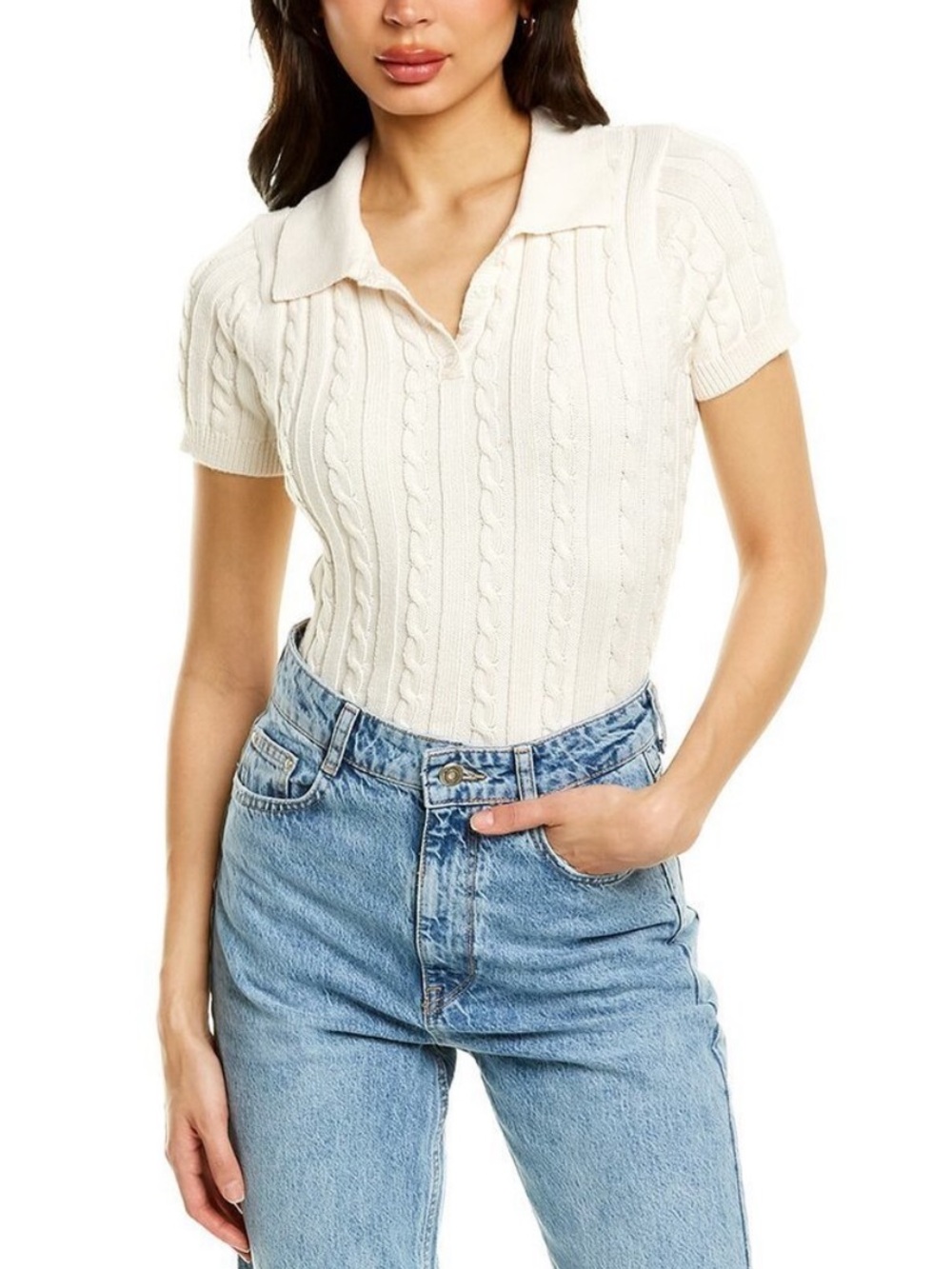 Cream Cable Knit Polo Sweater Top - 525 America – Size Small